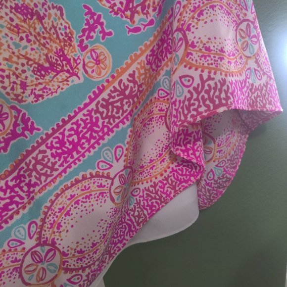 VEUC Sz M Lilly Pulitzer Sea Silk Dusk dress - Hot Pink, Turquoise, Coral, White - Picture 4 of 11